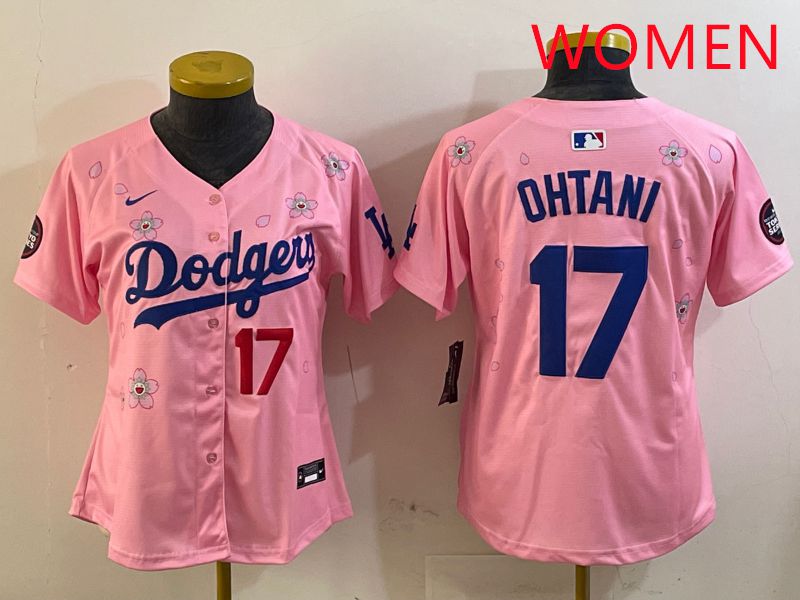 Women Los Angeles Dodgers #17 Ohtani Pink Sakura Edition 2025 Nike MLB Jersey style 29